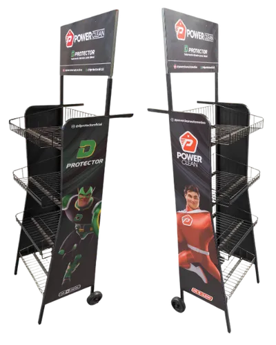 Display Promocional de Alambre de Piso con Ruedas